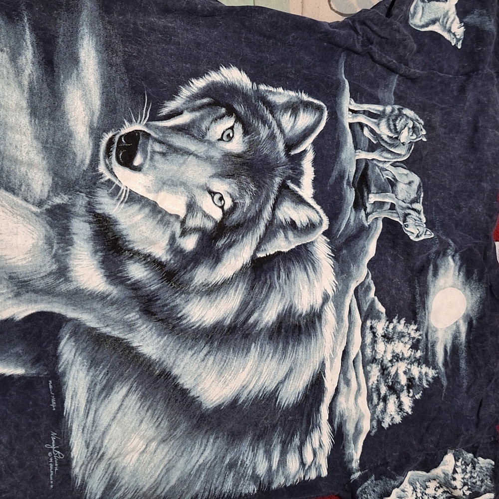 Vintage 90's AOP Grey Wolf Blue Men's Shirt Sz XL Single Stitch Made In USA - Picture 16 of 16